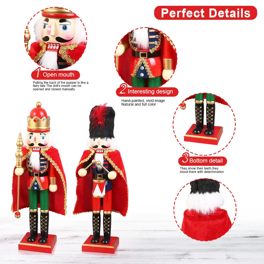 38CM  Wooden Nutcracker Soldier with Cloak - Christmas King Doll Holiday Decor