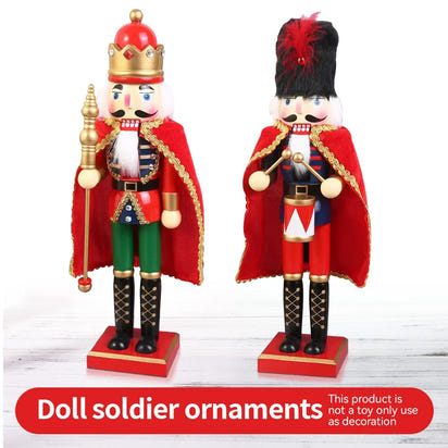 38CM  Wooden Nutcracker Soldier with Cloak - Christmas King Doll Holiday Decor