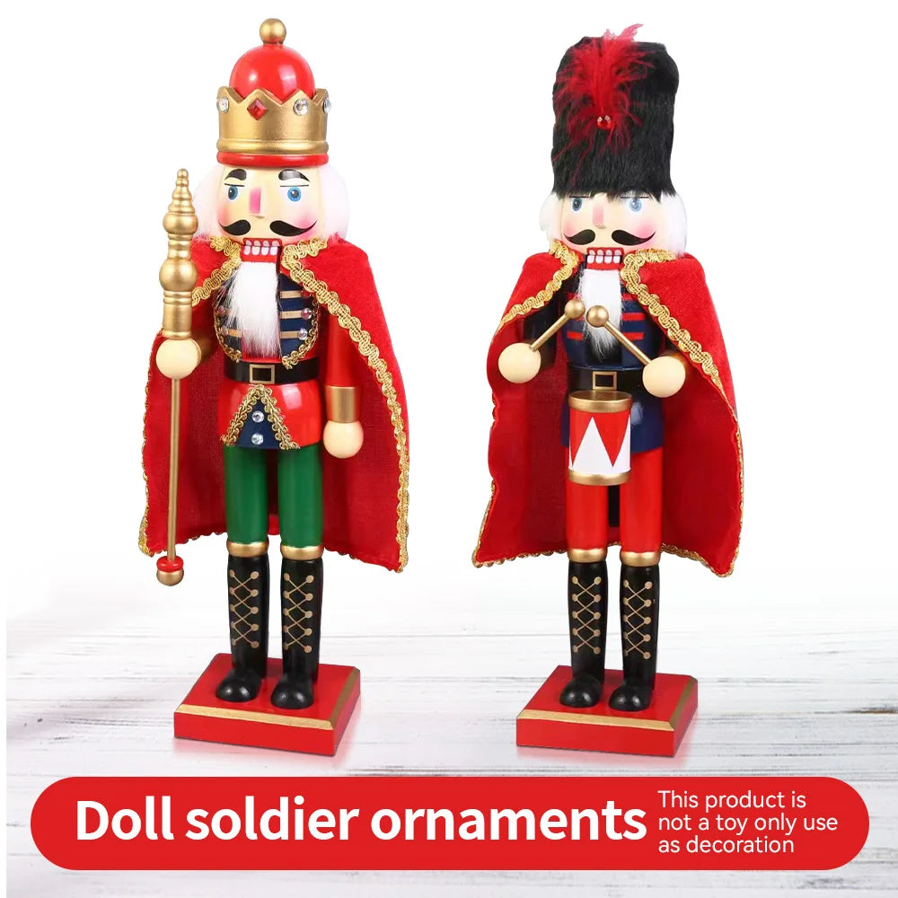 38CM  Wooden Nutcracker Soldier with Cloak - Christmas King Doll Holiday Decor