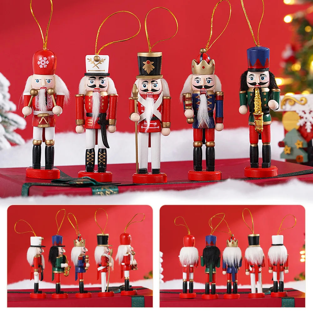 Wooden Nutcracker Soldier Ornament Set - 5PCS Christmas Decorations
