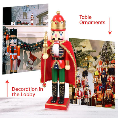 38CM  Wooden Nutcracker Soldier with Cloak - Christmas King Doll Holiday Decor