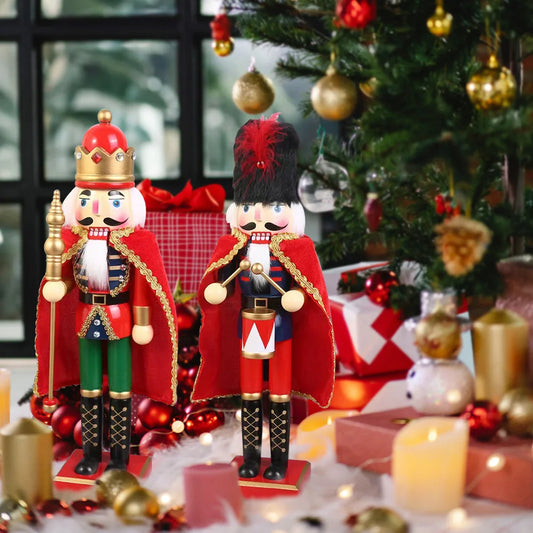 38CM  Wooden Nutcracker Soldier with Cloak - Christmas King Doll Holiday Decor