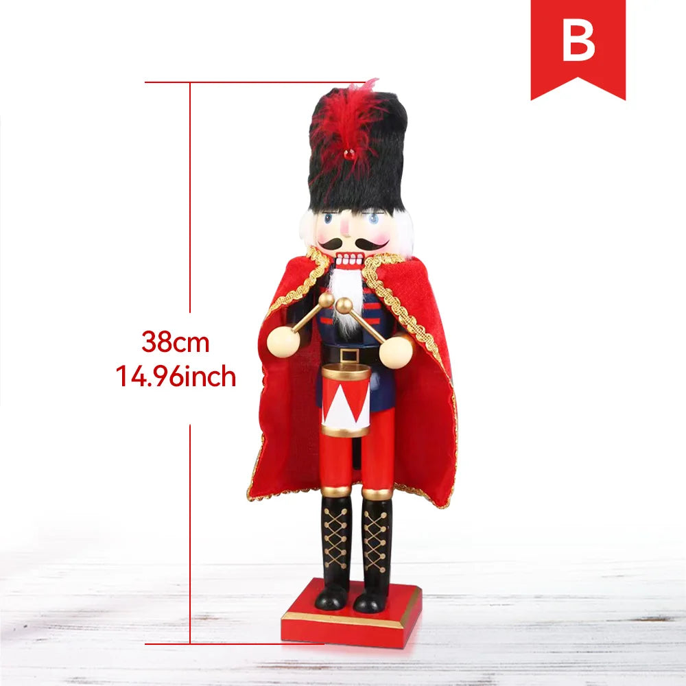 38CM  Wooden Nutcracker Soldier with Cloak - Christmas King Doll Holiday Decor