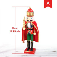 38CM  Wooden Nutcracker Soldier with Cloak - Christmas King Doll Holiday Decor