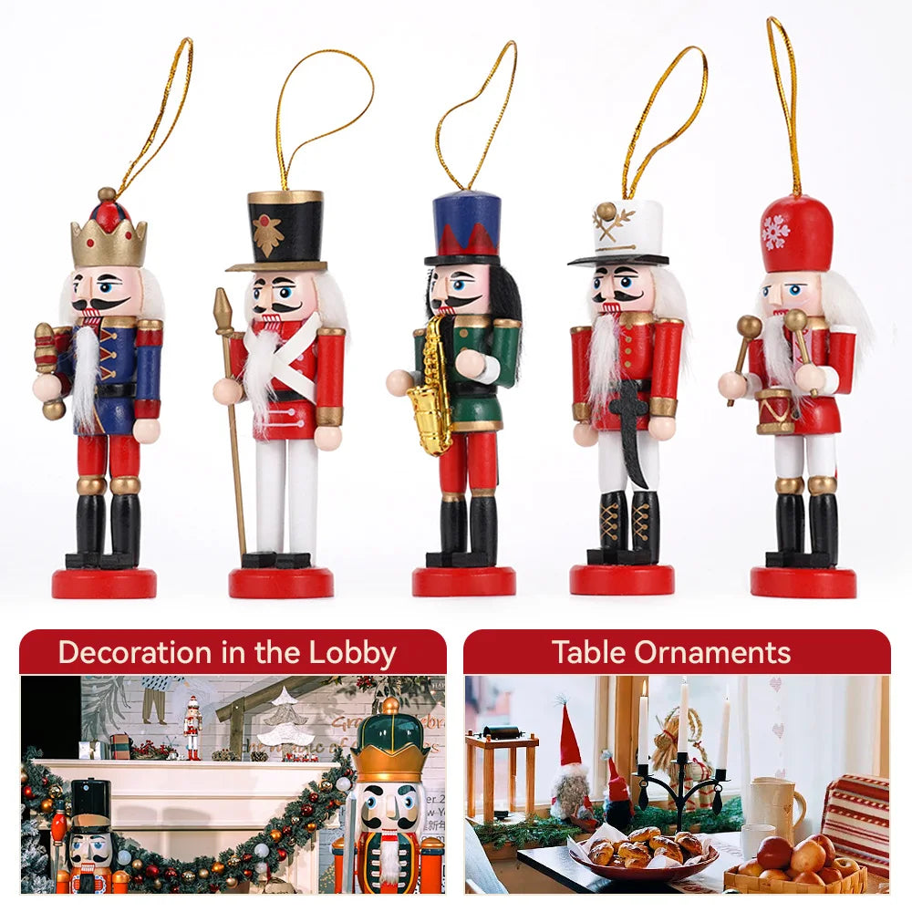 Wooden Nutcracker Soldier Ornament Set - 5PCS Christmas Decorations