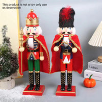 38CM  Wooden Nutcracker Soldier with Cloak - Christmas King Doll Holiday Decor